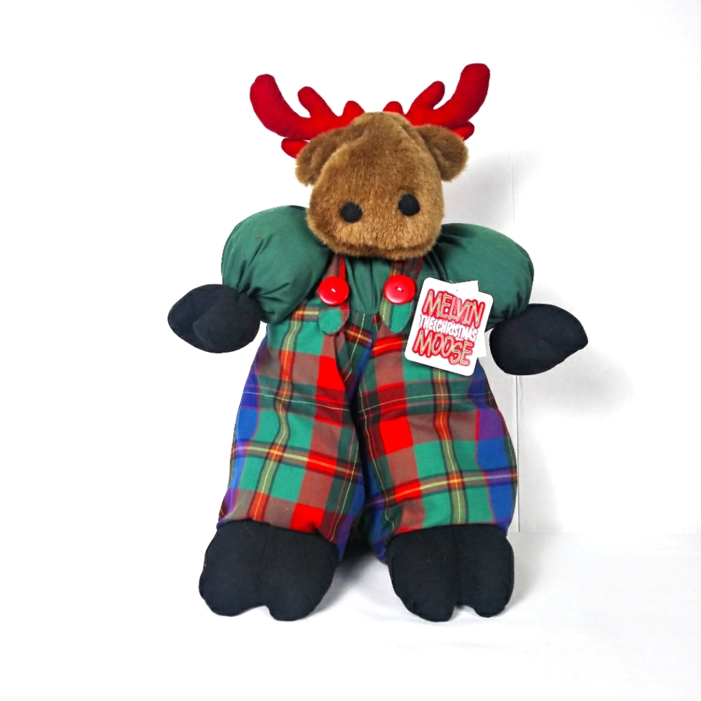 Vintage Melvin The Christmas Moose Stuffed Plush Weighted Stand Alone Joelson